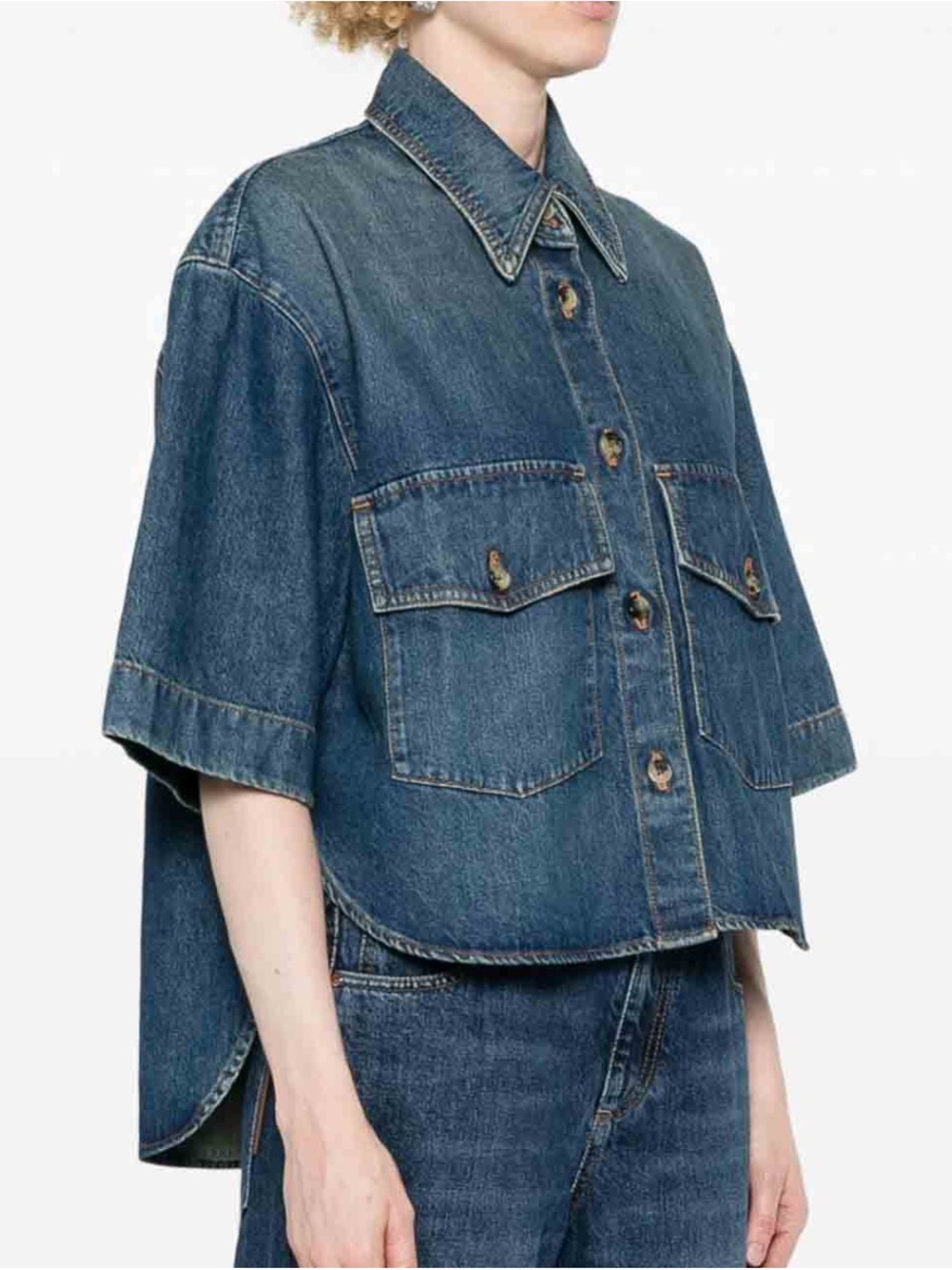 KHAITE Washed Blue Denim Utility Jacket
